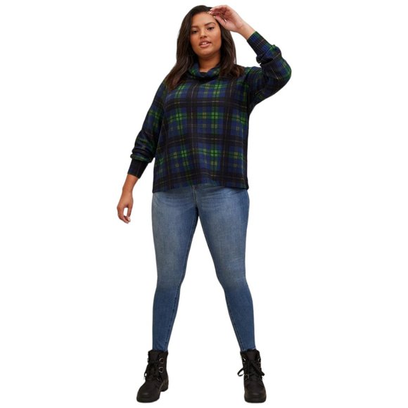 TORRID Size 00 MEDIUM - Brushed Waffle Cowl Neck Plaid Top Thermal NEW - Picture 5 of 5
